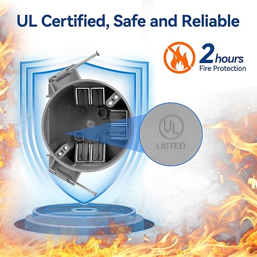 20 Cubic Inch New Work Ceiling Electrical Box, Round Electrical Box for New Construction, PVC, UL Listed, 6 Pack