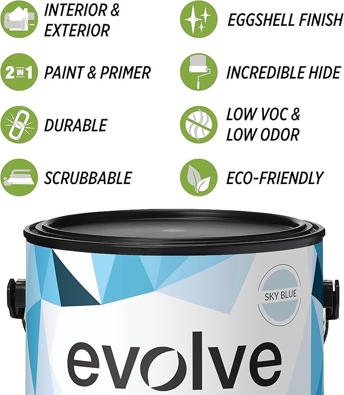 EVOLVE Paint & Primer: Environment-friendly, Low Sheen with One-coat Coverage for Interior & Exterior surfaces (Sky Blue, 1-Gallon)