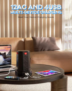 Power Strip Surge Protector, 10 Ft Extension Cord with 12 AC Multiple Outlets 4 USB (1 USB C), SMALLRT Power Tower Desktop Charging Station (Black, 16.4 FT)