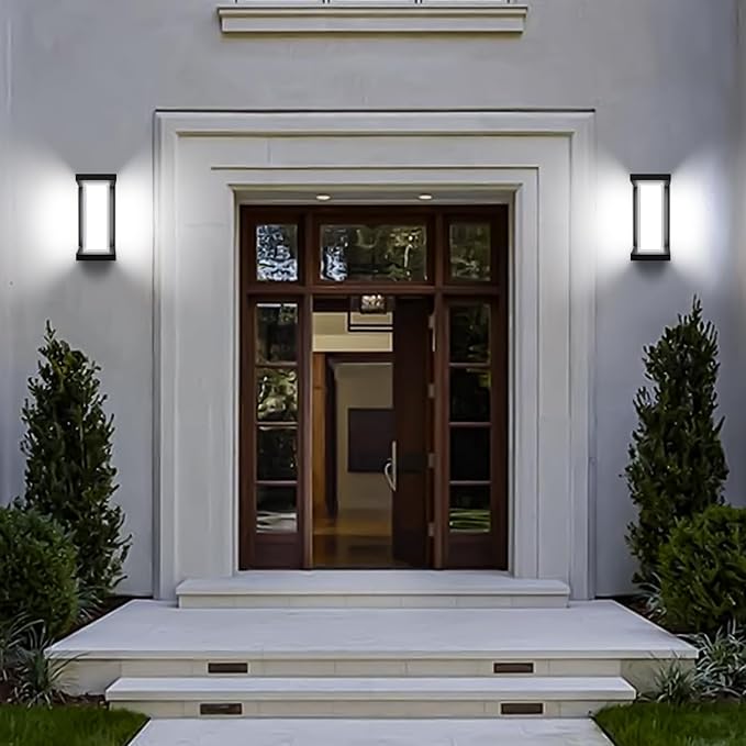Juyace 18w Outdoor Porch Lights Exterior Lighting Fixtures Wall Mount Rectangular Modern Patio Sconces 1800Lm 6000k Aluminum Black IP65 for Garage House Front Door Entryway (2 Pack)