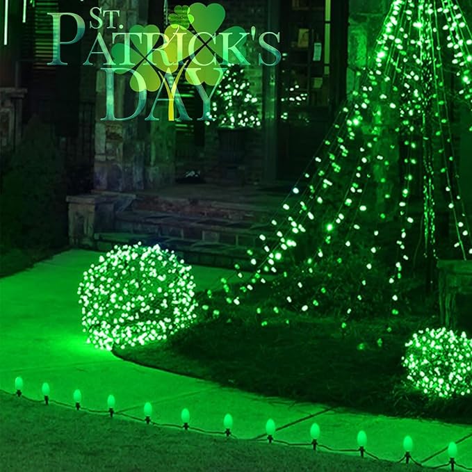 C9 Green Christmas Light Replacement Bulbs, 25 Pack Ceramic Green Incandescent Light Bulbs Vintage Light Bulbs for Outdoor Christmas Lights St Patricks Day Lights, E17 Intermediate Base- 7 Watts