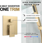 Lava Odoro Modern 3-Setting Square Shower and Tub Faucet Set with Shower Head and Handheld Sprayer Gold, Rainfall Shower System with Tub Spout, Shower Valve Trim Kit, Champagne Gold, SF103-SG-T