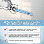 20 Pack 6 Inch 14 Tpi Reciprocating Saw Blades for Sheet Metal, Pipes, PVC Plastic, Profiles Cutting, Bi-Metal Sawzall Blades with 8% Cobalt for Longer Life and Faster Cutting Speed