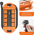 CCCEI Outdoor Power Strip Weatherproof with 8 Plug, Waterproof Extension Cord with Multiple Outlets, Christmas Exterior Garden Yard Surge Protector 15FT, Orange.