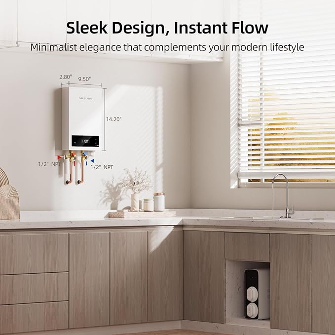 11kW Tankless Water Heater Electric, MIZUDO 240 Volt Instant Hot Water Heater, Up to 2.6 GPM for 1-2 Point of Use, with LED Digital Display, ETL Certified