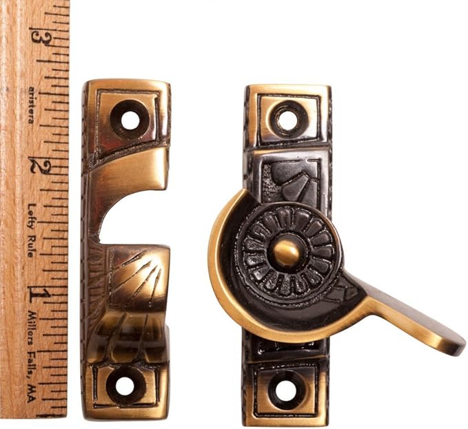 Renovators Supply Manufacturing Solid Cast Brass Window Sash Lock 2.7 in Victorian Style Window Locks with Mounting Hardware Pack of 4