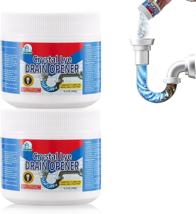 BELL BIRD Drain Opener,Powerful Unclogging,Crystal lye, Sodium hydroxide, Unclog drains, Bathroom sinks, Kitchen sinks, Shower pipes (2 PSC, Gram, 520)