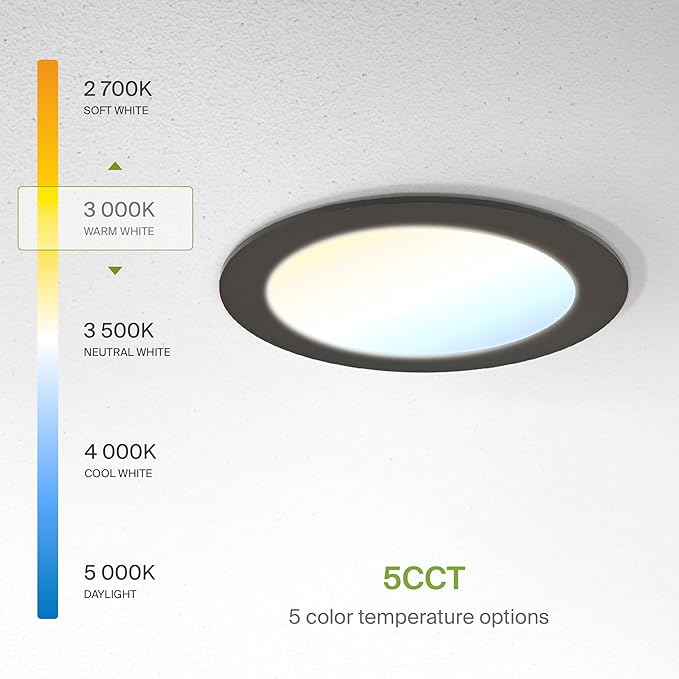 ASD 6 Pack LED Recessed Lighting 6 Inch 12W, 5 CCT 2700K-5000K CRI90+, IC Rated Ultra Thin Dimmable Ceiling Lights with J Box, Canless Wafer Downlight, Round Slim Panel Light, Energy Star ETL, Bronze
