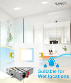 NUWATT 12 Pack 4 Inch LED Square Recessed Lighting, 5CCT Selectable 2700K/3000K/3500K/4000K/5000K, 630 Lumens Dimmable, IC Rated, 4in Square Wafer Lights, Canless LED Downlight, Diecast Aluminum J-Box