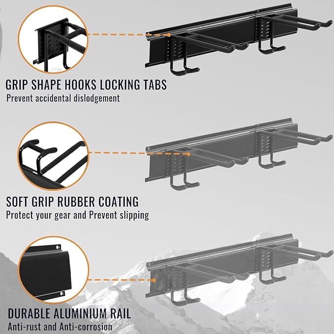 Wall Mount Tool Storage Rack, Heavy Duty Garage Storage Tool Organizer, Garden Tool Wall Hooks and Hangers, Hold Up to 350lbs (Black 6pcs)