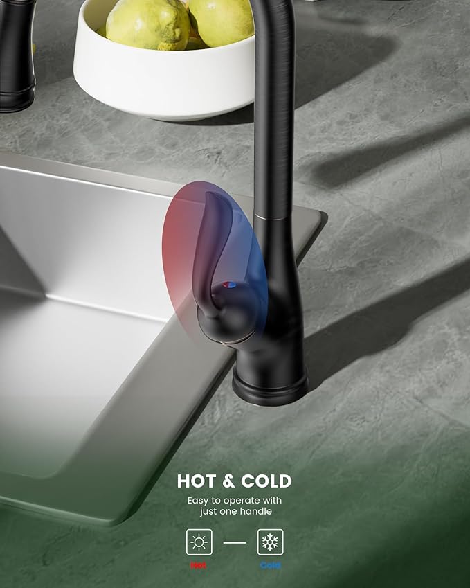 APPASO Pull Down Kitchen Faucet with Sprayer Oil Rubbed Bronze, Single Handle High Arc Faucet with Deck Plate, Neoperl Aerator, CUPC-Certified Pull-Out Hose, Water Supply Tubing, and Valve Core