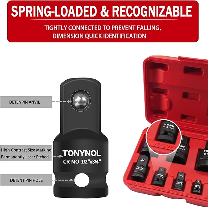 8 Piece Impact Socket Adapter and Reducer Set,1/4" 3/8" 1/2" 3/4" 1"Drive Socket Adapter Set,Cr-Mo Steel,With a Storage Case.