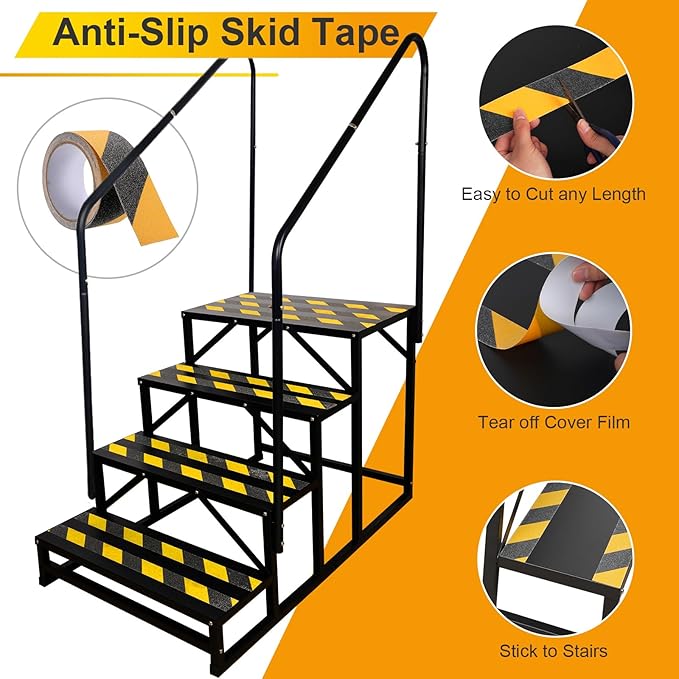 RV Steps with Handrail, Hot Tub Steps with Handrail, Portable Stairs Steps for 5th Wheel RV, Mobile Home Stairs Outdoor RV Step (4 Steps with 2 Handrails)