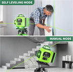 16 Line Laser Level 360 Self Leveling, 4x360°Professional 4D Green Cross Line laser Level with 2 Batteries,for Construction and Picture Hanging, Horizontal Line leveler Tool (Green)