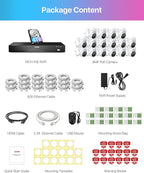 ZOSI 24CH 4K PoE Security Camera System with Face/Person/Vehicle Detection,16 Port 24CH 8MP NVR with 4TB HDD,2 Way Audio,Night Vision,16x 4K Outdoor IP Dome Cameras,Dual Disk-Backup for 24/7 Recording