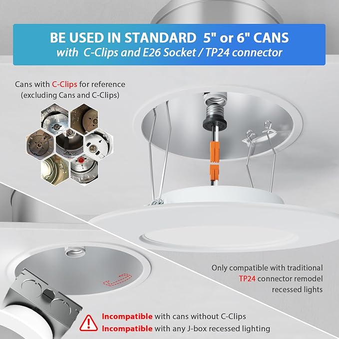 LVWIT 6 Inch LED Recessed Lighting, Slim Can Lights with White Cover, 5CCT Color Selectable, Dimmable Downlight with E26 Conversion Kit, 48 Pack
