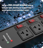 CCCEI Heavy Duty Surge Protector Power Strip 20 Amp Individual Switches. 4FT 12 Gauge Extension Cord with Multiple Outlets. Kitchen, Garage, Shop, Industrial Wall Mount Electric Extender, Black.