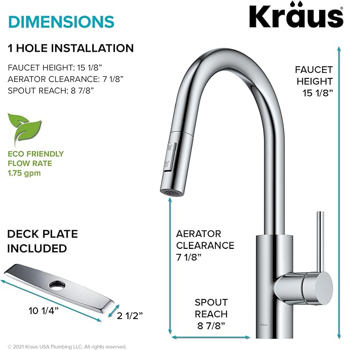 KRAUS Oletto Single Handle Pull Down Kitchen Faucet with QuickDock Top Mount Installation Assembly in Chrome, KPF-2620CH