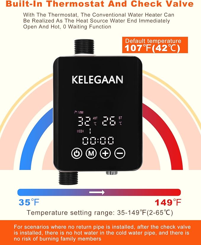 Digital Smart Instant Hot Water Recirculating Pump Kit, Touchscreen Under-Sink System, Built-in Thermostat Timer, Ultra-Quiet, Includes 16-inch Supply Line and Full Installation Components