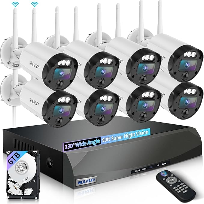 【90ft Super Night Vision】 5MP Outdoor Wireless Security Camera System, Wireless Cameras for Home Security, Home Video Security Cameras, WiFi Surveillance DVR Kits
