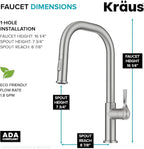 KRAUS Torak Pull Down Kitchen Faucet in Spot-Free Stainless Steel with 2 Function Sprayer, Pre-Attached Water Lines, and Mounting Hardware, KPF-2841SFS