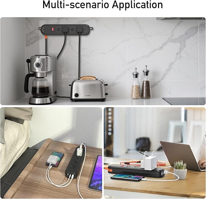 Outdoor Power Strip Weatherproof, KPQ IPX6 Waterproof Surge Protector with 4 Wide Outlets, 2 USB A&1 USB C, 6FT Heavy Duty Extension Cord for Home, Office, Dorm, Patio, FCC UL Listed