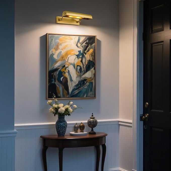 18in Picture Lights Hardwired, Brass Picture Light, Gold Modern Picture Light for Wall, 270°Rotatable Art Light Gallery Lights, Wall Picture Lights Painting Light for Artwork Poster Portrait Display