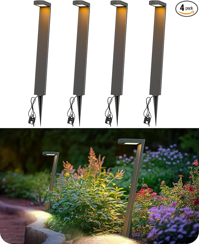 EDISHINE Low Voltage Pathway Lights Wired, 2700K 100LM 5.5W 50000Hrs 12V Waterproof Outdoor Lighting & Accessories, Modern Aluminum Electric LED Path Lights for Sidewalk Yard Garden