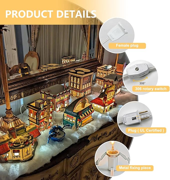 KGC 2 Pack Chainable Accessory Cord with C7 LED Light Bulb, 6 Ft Indoor Blow Mold Light Cord with Male and Female Plugs for Halloween Pumpkins Christmas Village Houses and Craft Projects Decoration