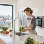 Hibbent Pull Down Spray Head for Kitchen Faucet, 3-Function Spray Nozzle with 15 Adapters, Straight Sink Faucet Head Replacement Compatible with Moen, Delta, Kohler, American Standard, Brushed Nickel