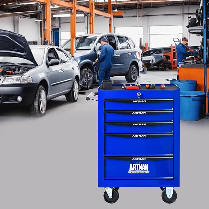5-Drawer Steel Rolling Tool Cart with Wheels & Handle, Heavy-Duty Tool Chest Storage Cabinet for Garage and Workshop