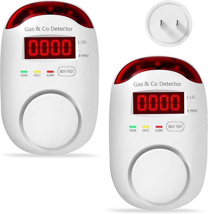 2 Packs Gas & Carbon Monoxide Detectors - Plug in Carbon Monoxide Detector & Propane, Natural Gas Detector, CO Monitor Alarm & Explosive Gas Detector Alarm for Home,RV