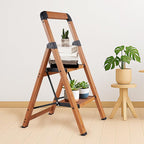 Step Ladders Folding 2-Step Woodgrain Finish Aluminum Foldable Step Stool,Anti-Slip Portable Sturdy for Home & Kitchen Office 330 lbs