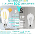 Brightever Edison Bulbs 60W Equivalent, 4000K Natural White Dimmable LED Light Bulb, 7W, 850LM Vintage E26 Light Bulb, 90+CRI, ST58 Clear Glass Antique Decor LED Filament Bulbs for Bedroom, 10 Pack
