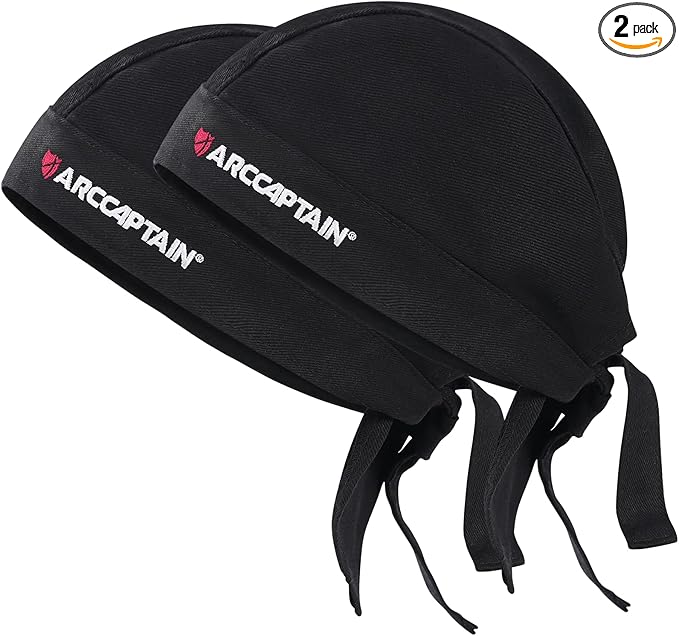 ARCCAPTAIN 2PC Welding Doo Rag, Welding Cap, Protective Welders Cap, Welding Hats for Men, Fireproof Cotton and Durable for Safety, XL Size