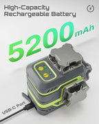 LasGoo LG-3DM Green Beam Laser Level, Self-Leveling 3x360° Cross Line Laser for Construction and Picture Hanging, 5200mAh Built-in Rechargeable Battery, Type-C Cable, Magnetic Rotating Stand Included