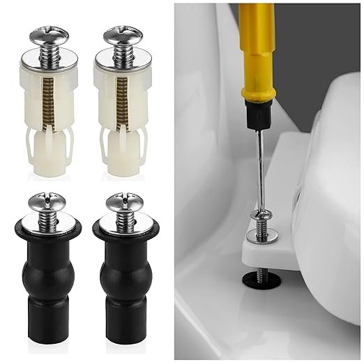 Stainless Universal Toilet Seat Bolts and Nuts Set - 2 Sets With Rubber & Plastic Nuts, Brass Thread Insert for Easy Installation