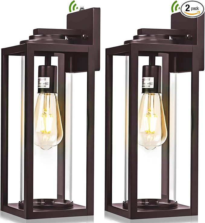 Oil Rubbed Bronze Dusk to Dawn Outdoor Wall Light Fixtures - 2 Packs Exterior Waterproof Outdoor Lighting, Farmhouse Porch Sconces Wall Mounted Lighting, Anti-rust Outside Lantern for Front Door