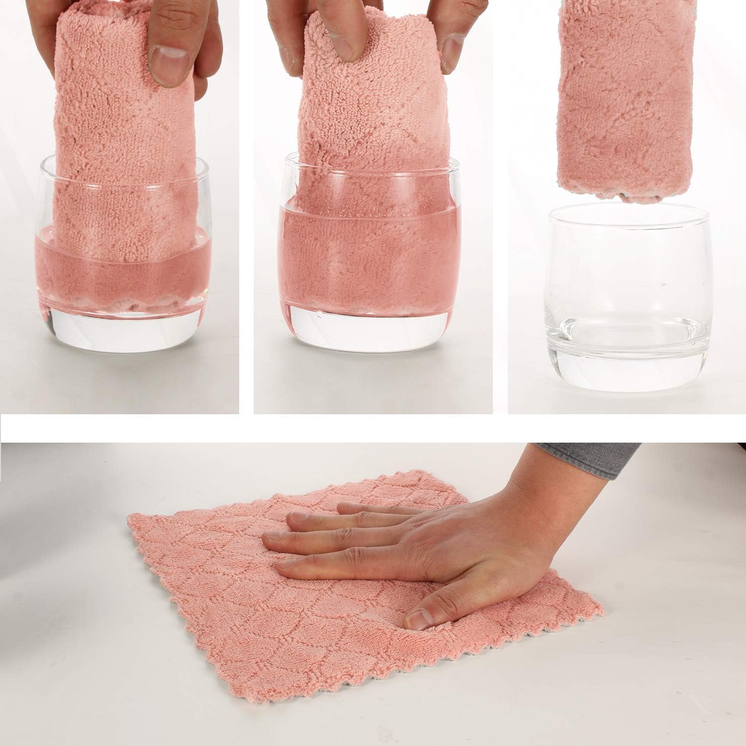 kimteny Cleaning Cloths Kitchen Towels Microfiber Washcloths Lint Free Dish Cloth Reusable Dishtowels Household Super Absorbent Fast Drying, 10"x10", Pack of 5 (Pink-Grey)