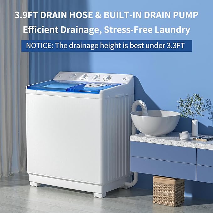 Zynkez Portable Washing Machine, 40Lbs Compact Washing machine, Twin Tub Laundry Washer Machine with Built-in Drain Pump, Semi-Automatic 24Lbs Washer and 16Lbs Spinner Combo for Apartments, Dorms, RVs