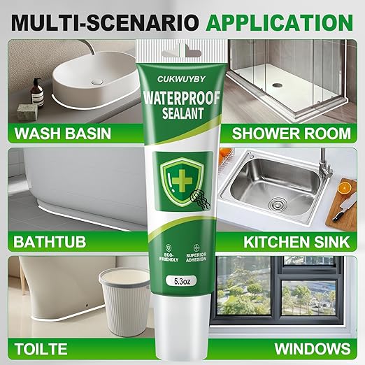 15.9 Oz Silicone Caulk (3 Pack 5.3 Oz) Squeeze Tube Waterproof Silicone Sealant for Kitchen Bathroom Stronger Adhesion White Caulk for Window Toilet Sink Caulking Sealant with Tape and Scraper