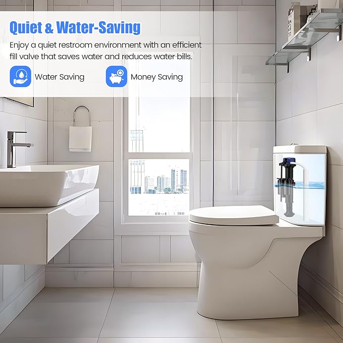 Jamini Toilet Fill Valve Replacement Kit, Quick-Install Inlet Valve with Connector & Refill Tube, Fixes Slow Filling, Leaks, Noisy Tank, Universal for Most Toilet Tanks