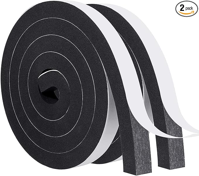 MAGZO Weather Stripping Door Seal, 1 Inch Wide X 3/4 Inch Thick Adhesive Foam Tape Soundproof Weatherstripping for Windows, 2 Rolls Total 13FT Black