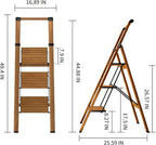 3 Step Ladder,Folding Step Stool with Aluminum Wide Pedal& Convenient Handgrip,330lbs Capacity Steel Ladder for Household and Office(Woodgrain)