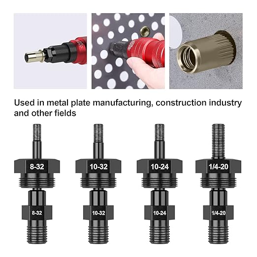 Beaspire 4 PCS Cordless Drill Electric Rivet Gun's 8-32, 10-24, 10-32, 1/4-20 Mandrels