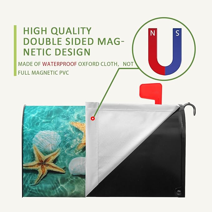 Summer Beach Mailbox Covers Magnetic Coastal Starfish Shells Mailbox Cover Standard Size 21 X 18 Inch Ocean Nautical Post Letter Box Wraps for Outdoor Garden Decoration