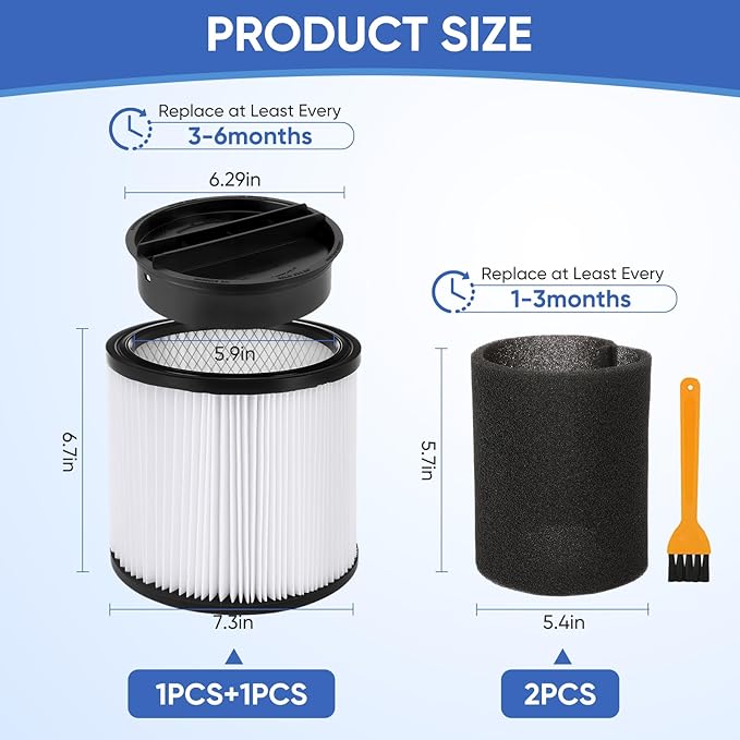 Replacement Cartridge Filter Compatible with Shop Vac Filter 90304 90350 90333 90344 90585,Fits Most 5 Gallon and Above Wet/Dry Vacuum Cleaners(1+1+2+1)