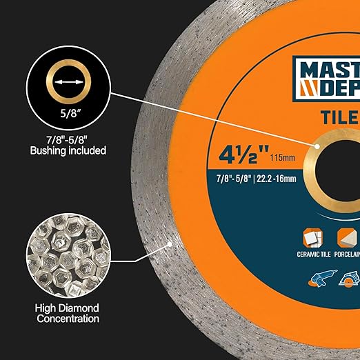 4-1/2" Continuous Rim Diamond Blade, Cutting Blade for Ceramic and Granite Tiles, Wet Cutting Blade, 4.5" x10mmx7/8-5/8 (3 Pack)