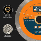 4-1/2" Continuous Rim Diamond Blade, Cutting Blade for Ceramic and Granite Tiles, Wet Cutting Blade, 4.5" x10mmx7/8-5/8 (3 Pack)