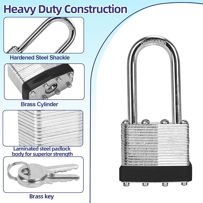 Padlocks with Same Key, LQYN 100 Pcs Laminated Keyed Padlock (1-9/16", 40mm), Keyed Alike Locks, Long Shackle, for Storage Locker, Hasp Latch, Toolbox, Sheds